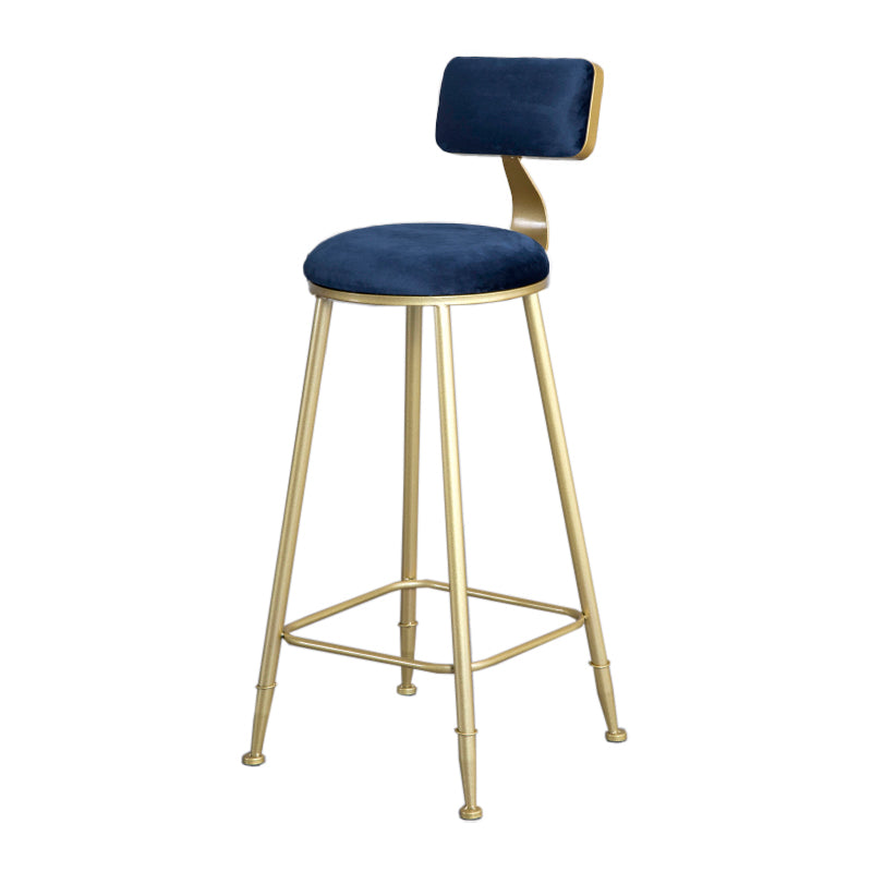Glam Armless Backrest Counter Stool Iron Beauty Shop Bar Stool with Velvet Cushion Blue 1 Piece Clearhalo 'Bar Furniture' 'Bar Stools' 'bar_stools' 'furn' 'furn_bar_stools' 'furniture_bar_stools' 'Kitchen & Dining Furniture' 'kitchen&dining_furn' 'kitchen' 'kitchen_furn' Furniture' 4545245