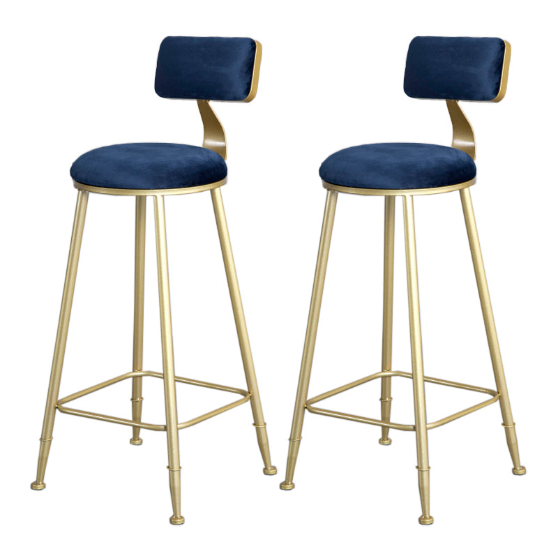 Glam Armless Backrest Counter Stool Iron Beauty Shop Bar Stool with Velvet Cushion Blue 2 Piece Set Clearhalo 'Bar Furniture' 'Bar Stools' 'bar_stools' 'furn' 'furn_bar_stools' 'furniture_bar_stools' 'Kitchen & Dining Furniture' 'kitchen&dining_furn' 'kitchen' 'kitchen_furn' Furniture' 4545246