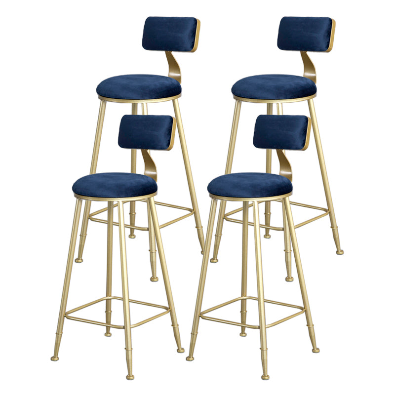 Glam Armless Backrest Counter Stool Iron Beauty Shop Bar Stool with Velvet Cushion Blue 4 Piece Set Clearhalo 'Bar Furniture' 'Bar Stools' 'bar_stools' 'furn' 'furn_bar_stools' 'furniture_bar_stools' 'Kitchen & Dining Furniture' 'kitchen&dining_furn' 'kitchen' 'kitchen_furn' Furniture' 4545247