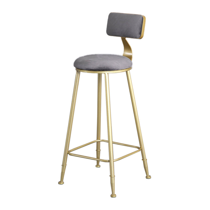 Glam Armless Backrest Counter Stool Iron Beauty Shop Bar Stool with Velvet Cushion Gray 1 Piece Clearhalo 'Bar Furniture' 'Bar Stools' 'bar_stools' 'furn' 'furn_bar_stools' 'furniture_bar_stools' 'Kitchen & Dining Furniture' 'kitchen&dining_furn' 'kitchen' 'kitchen_furn' Furniture' 4545248