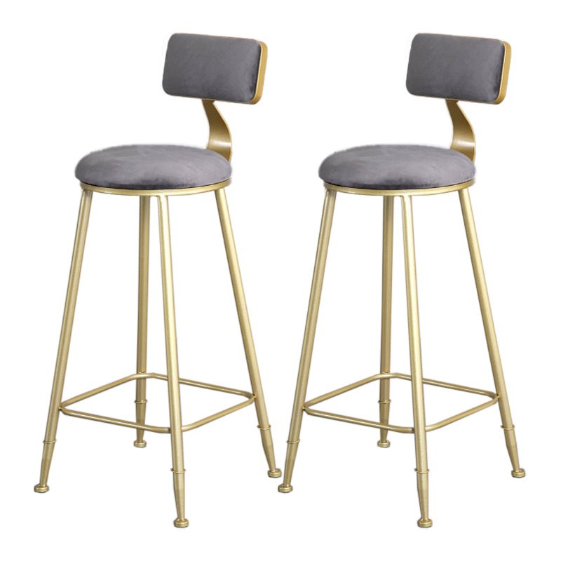 Glam Armless Backrest Counter Stool Iron Beauty Shop Bar Stool with Velvet Cushion Gray 2 Piece Set Clearhalo 'Bar Furniture' 'Bar Stools' 'bar_stools' 'furn' 'furn_bar_stools' 'furniture_bar_stools' 'Kitchen & Dining Furniture' 'kitchen&dining_furn' 'kitchen' 'kitchen_furn' Furniture' 4545249