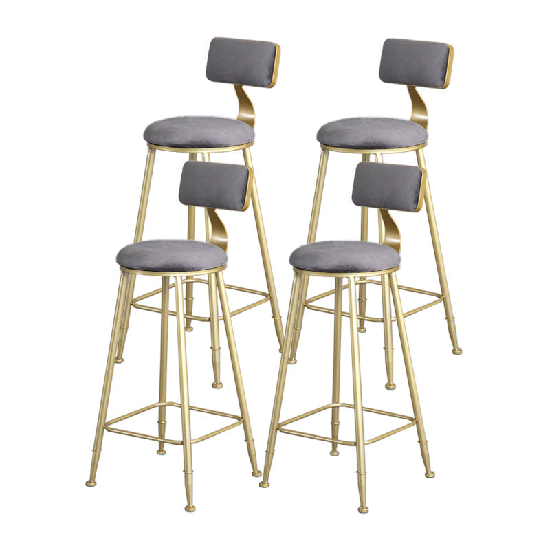 Glam Armless Backrest Counter Stool Iron Beauty Shop Bar Stool with Velvet Cushion Gray 4 Piece Set Clearhalo 'Bar Furniture' 'Bar Stools' 'bar_stools' 'furn' 'furn_bar_stools' 'furniture_bar_stools' 'Kitchen & Dining Furniture' 'kitchen&dining_furn' 'kitchen' 'kitchen_furn' Furniture' 4545250