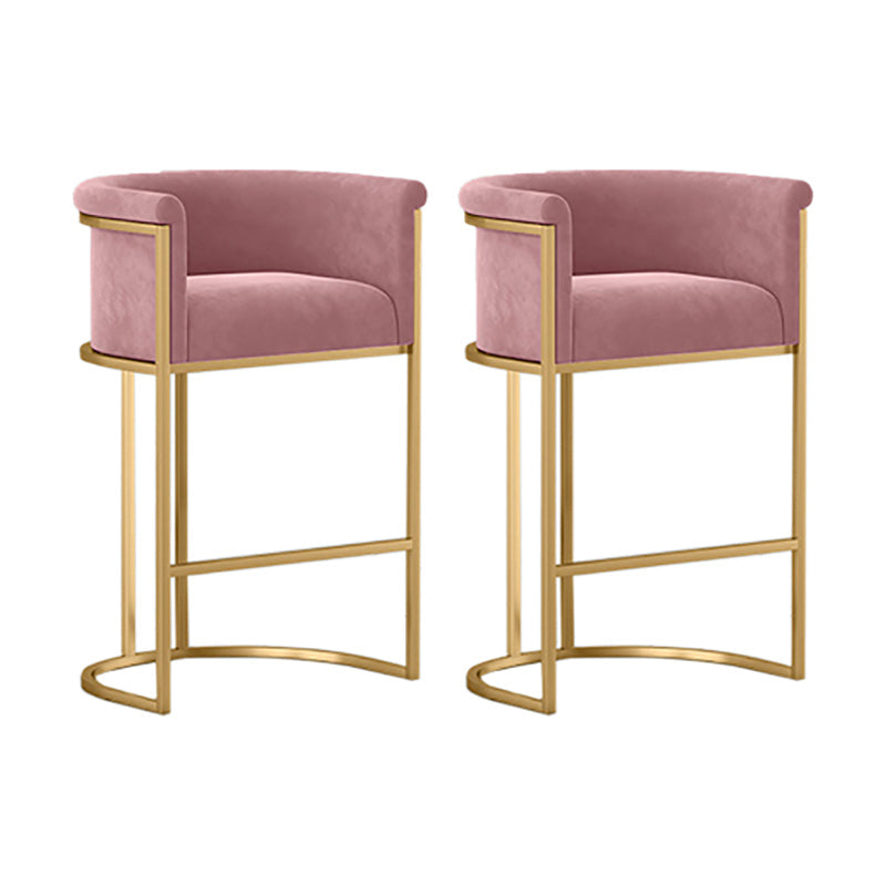 Glam Armrest Backrest Counter Stool Iron Cafe Bar Stool with Velvet Cushion and Pedal Pink 2 Piece Set Clearhalo 'Bar Furniture' 'Bar Stools' 'bar_stools' 'furn' 'furn_bar_stools' 'furniture_bar_stools' 'Kitchen & Dining Furniture' 'kitchen&dining_furn' 'kitchen' 'kitchen_furn' Furniture' 4545257