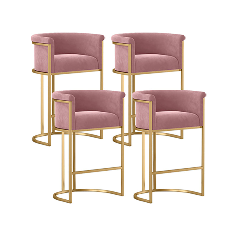 Glam Armrest Backrest Counter Stool Iron Cafe Bar Stool with Velvet Cushion and Pedal Pink 4 Piece Set Clearhalo 'Bar Furniture' 'Bar Stools' 'bar_stools' 'furn' 'furn_bar_stools' 'furniture_bar_stools' 'Kitchen & Dining Furniture' 'kitchen&dining_furn' 'kitchen' 'kitchen_furn' Furniture' 4545259