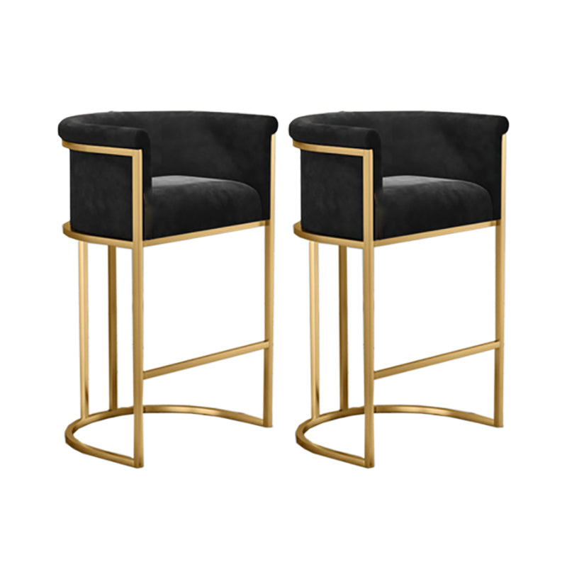 Glam Armrest Backrest Counter Stool Iron Cafe Bar Stool with Velvet Cushion and Pedal Black 2 Piece Set Clearhalo 'Bar Furniture' 'Bar Stools' 'bar_stools' 'furn' 'furn_bar_stools' 'furniture_bar_stools' 'Kitchen & Dining Furniture' 'kitchen&dining_furn' 'kitchen' 'kitchen_furn' Furniture' 4545269