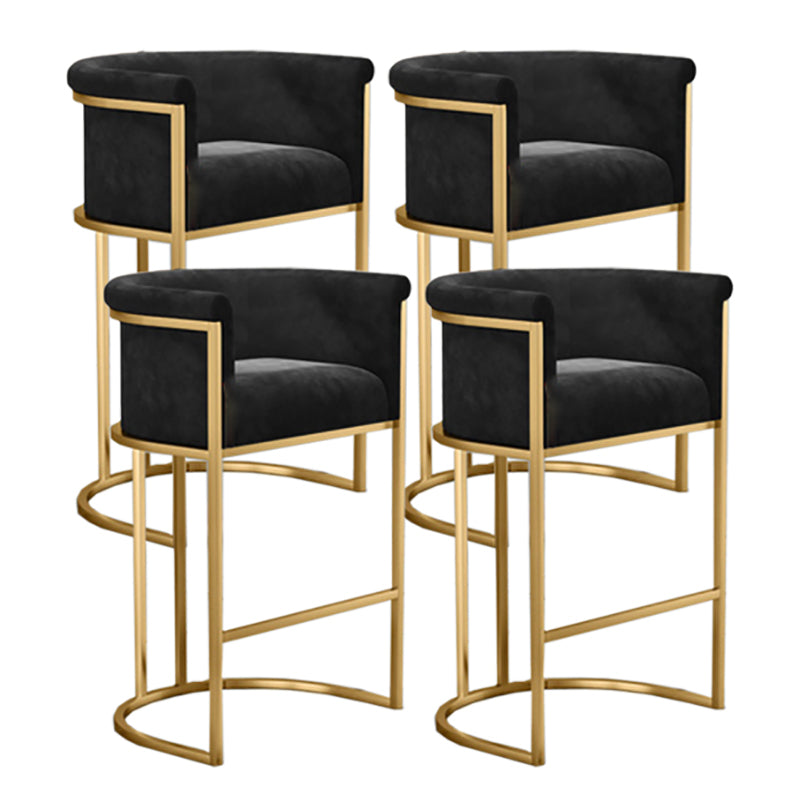 Glam Armrest Backrest Counter Stool Iron Cafe Bar Stool with Velvet Cushion and Pedal Black 4 Piece Set Clearhalo 'Bar Furniture' 'Bar Stools' 'bar_stools' 'furn' 'furn_bar_stools' 'furniture_bar_stools' 'Kitchen & Dining Furniture' 'kitchen&dining_furn' 'kitchen' 'kitchen_furn' Furniture' 4545270