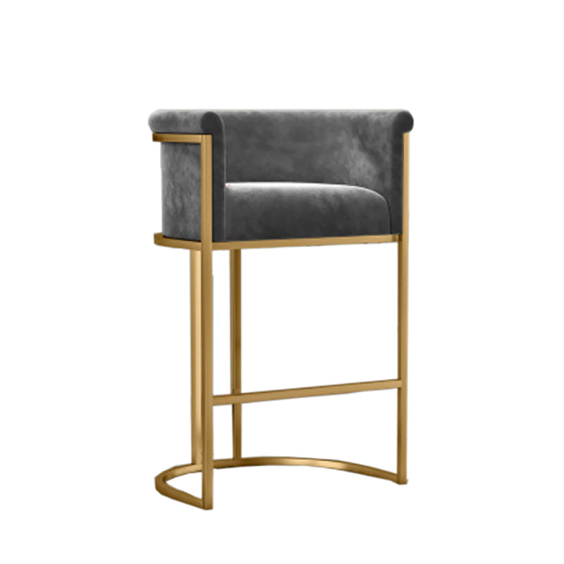 Glam Armrest Backrest Counter Stool Iron Cafe Bar Stool with Velvet Cushion and Pedal Gray 1 Piece Clearhalo 'Bar Furniture' 'Bar Stools' 'bar_stools' 'furn' 'furn_bar_stools' 'furniture_bar_stools' 'Kitchen & Dining Furniture' 'kitchen&dining_furn' 'kitchen' 'kitchen_furn' Furniture' 4545273
