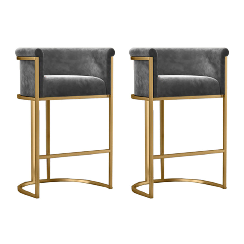 Glam Armrest Backrest Counter Stool Iron Cafe Bar Stool with Velvet Cushion and Pedal Gray 2 Piece Set Clearhalo 'Bar Furniture' 'Bar Stools' 'bar_stools' 'furn' 'furn_bar_stools' 'furniture_bar_stools' 'Kitchen & Dining Furniture' 'kitchen&dining_furn' 'kitchen' 'kitchen_furn' Furniture' 4545274