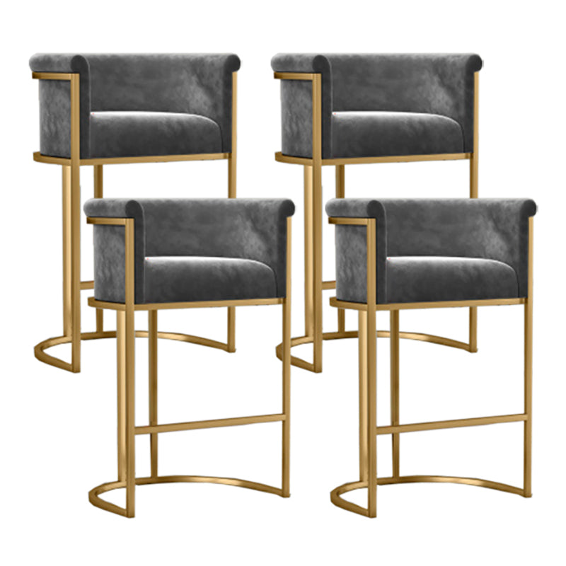 Glam Armrest Backrest Counter Stool Iron Cafe Bar Stool with Velvet Cushion and Pedal Gray 4 Piece Set Clearhalo 'Bar Furniture' 'Bar Stools' 'bar_stools' 'furn' 'furn_bar_stools' 'furniture_bar_stools' 'Kitchen & Dining Furniture' 'kitchen&dining_furn' 'kitchen' 'kitchen_furn' Furniture' 4545275