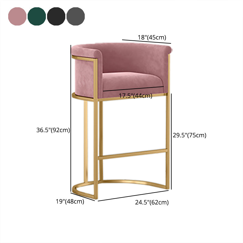 Glam Armrest Backrest Counter Stool Iron Cafe Bar Stool with Velvet Cushion and Pedal Clearhalo 'Bar Furniture' 'Bar Stools' 'bar_stools' 'furn' 'furn_bar_stools' 'furniture_bar_stools' 'Kitchen & Dining Furniture' 'kitchen&dining_furn' 'kitchen' 'kitchen_furn' Furniture' 4545277