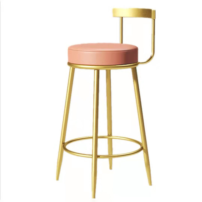 Modern Armless Backrest Counter Stool Iron Bedroom Bar Stool with Cushion Pink 1 Piece Clearhalo 'Bar Furniture' 'Bar Stools' 'bar_stools' 'furn' 'furn_bar_stools' 'furniture_bar_stools' 'Kitchen & Dining Furniture' 'kitchen&dining_furn' 'kitchen' 'kitchen_furn' Furniture' 4545383