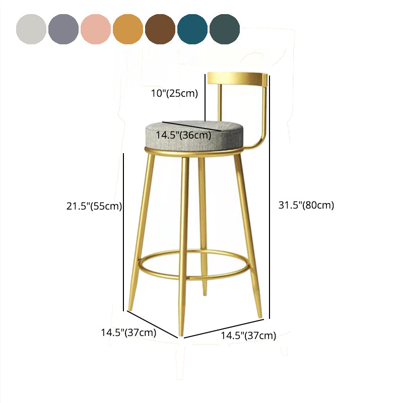 Modern Armless Backrest Counter Stool Iron Bedroom Bar Stool with Cushion Clearhalo 'Bar Furniture' 'Bar Stools' 'bar_stools' 'furn' 'furn_bar_stools' 'furniture_bar_stools' 'Kitchen & Dining Furniture' 'kitchen&dining_furn' 'kitchen' 'kitchen_furn' Furniture' 4545389