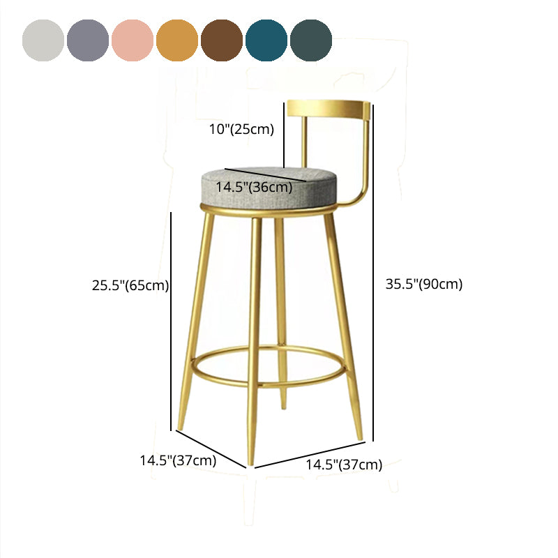 Modern Armless Backrest Counter Stool Iron Bedroom Bar Stool with Cushion Clearhalo 'Bar Furniture' 'Bar Stools' 'bar_stools' 'furn' 'furn_bar_stools' 'furniture_bar_stools' 'Kitchen & Dining Furniture' 'kitchen&dining_furn' 'kitchen' 'kitchen_furn' Furniture' 4545390