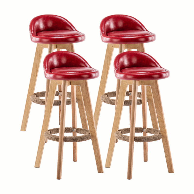 Modern Rotatable Backrest Counter Stool Wood Cafe Bar Stool with Cushion and Pedal Red 4 Piece Set Clearhalo 'Bar Furniture' 'Bar Stools' 'bar_stools' 'furn' 'furn_bar_stools' 'furniture_bar_stools' 'Kitchen & Dining Furniture' 'kitchen&dining_furn' 'kitchen' 'kitchen_furn' Furniture' 4545448