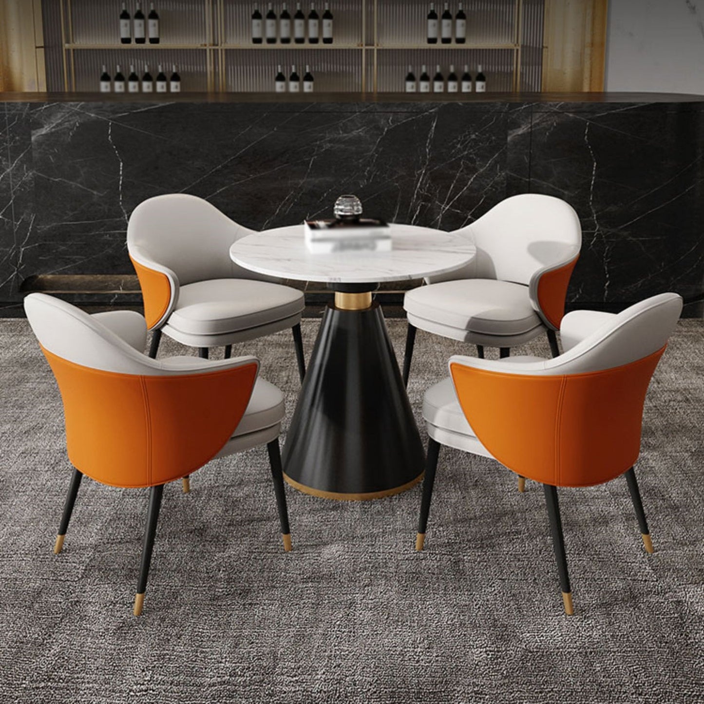 Contemporary 1/4/5 Pieces Dining Set Round Dining Room Table Set with Leather Chairs 5 Pieces: Table, 4 Orange Chairs Clearhalo 'Dining Room Sets' 'Dining Tables & Seating' 'dining_room_set' 'furn' 'furn_dining_room_set' 'Furniture' 'furniture_dining_room_set' 'Kitchen & Dining Furniture' 'kitchen&dining_furn' 'kitchen' 4545454