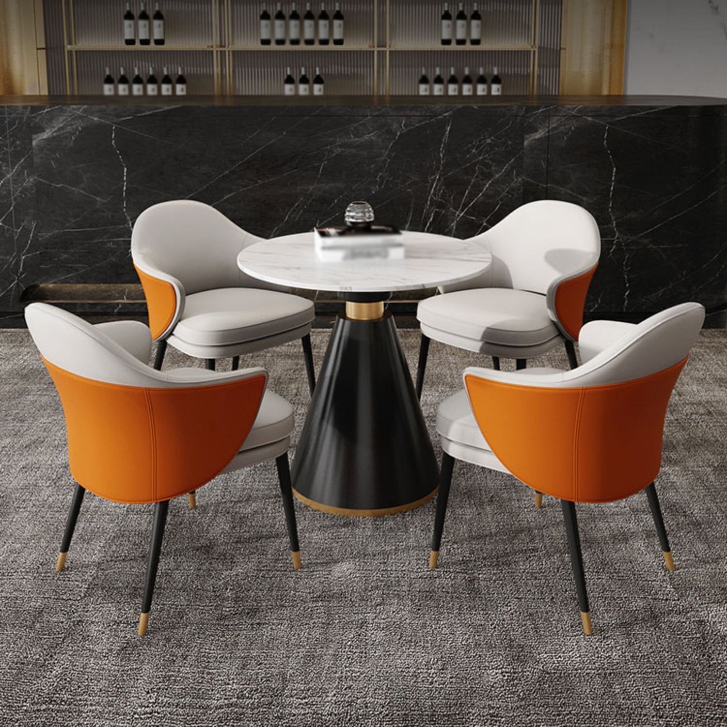 Contemporary 1/4/5 Pieces Dining Set Round Dining Room Table Set with Leather Chairs 5 Pieces: Table, 4 Orange Chairs Clearhalo 'Dining Room Sets' 'Dining Tables & Seating' 'dining_room_set' 'furn' 'furn_dining_room_set' 'Furniture' 'furniture_dining_room_set' 'Kitchen & Dining Furniture' 'kitchen&dining_furn' 'kitchen' 4545454