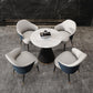 Contemporary 1/4/5 Pieces Dining Set Round Dining Room Table Set with Leather Chairs 5 Pieces: Table, 4 Blue Chairs Clearhalo 'Dining Room Sets' 'Dining Tables & Seating' 'dining_room_set' 'furn' 'furn_dining_room_set' 'Furniture' 'furniture_dining_room_set' 'Kitchen & Dining Furniture' 'kitchen&dining_furn' 'kitchen' 4545456