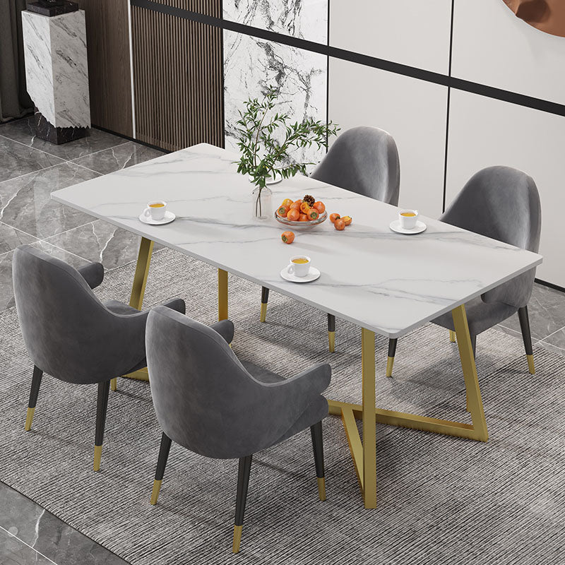 Glam Style 1/2/5 Pieces Dining Table Set Sintered Stone Table and Chair Set 5 Pieces: White Table, 4 Light Gray Chairs Clearhalo 'Dining Room Sets' 'Dining Tables & Seating' 'dining_room_set' 'furn' 'furn_dining_room_set' 'Furniture' 'furniture_dining_room_set' 'Kitchen & Dining Furniture' 'kitchen&dining_furn' 'kitchen' 4545496