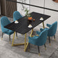 Glam Style 1/2/5 Pieces Dining Table Set Sintered Stone Table and Chair Set 5 Pieces: Black Table, 4 Light Blue Chairs Clearhalo 'Dining Room Sets' 'Dining Tables & Seating' 'dining_room_set' 'furn' 'furn_dining_room_set' 'Furniture' 'furniture_dining_room_set' 'Kitchen & Dining Furniture' 'kitchen&dining_furn' 'kitchen' 4545508