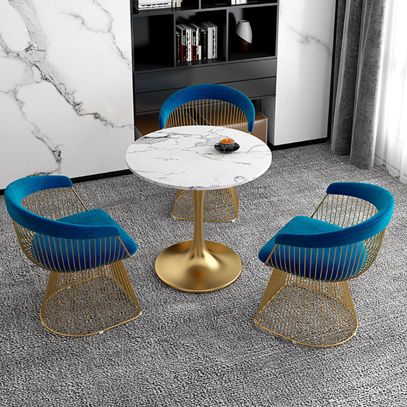 Modern 1/4/5 Pieces Dining Sintered Stone Dining Table Set with Metal Legs for Kitchen 4 Pieces: Table, 3 Blue Chairs Clearhalo 'Dining Room Sets' 'Dining Tables & Seating' 'dining_room_set' 'furn' 'furn_dining_room_set' 'Furniture' 'furniture_dining_room_set' 'Kitchen & Dining Furniture' 'kitchen&dining_furn' 'kitchen' 4545529