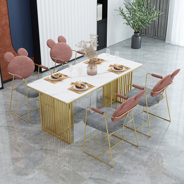Glam Style 1/2/5 Pieces Dining Room Furniture Set Sintered Stone Dining Table Set 5 Pieces: White Table, 4 Pink Chairs Clearhalo 'Dining Room Sets' 'Dining Tables & Seating' 'dining_room_set' 'furn' 'furn_dining_room_set' 'Furniture' 'furniture_dining_room_set' 'Kitchen & Dining Furniture' 'kitchen&dining_furn' 'kitchen' 4545549