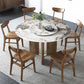 Modern 1/4/5/7 Pieces Dining Sintered Stone Dining Table Set with Wooden Legs for Kitchen 7 Pieces: Table, 6 Brown Chairs Clearhalo 'Dining Room Sets' 'Dining Tables & Seating' 'dining_room_set' 'furn' 'furn_dining_room_set' 'Furniture' 'furniture_dining_room_set' 'Kitchen & Dining Furniture' 'kitchen&dining_furn' 'kitchen' 4545570