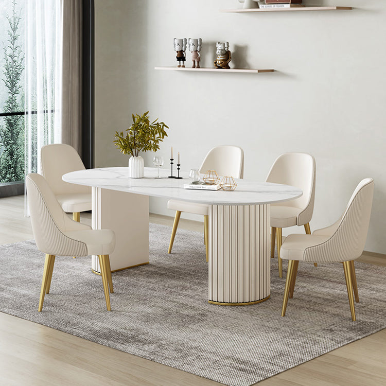 1/2/5/6/7 Pcs Metal Modern Dining Set with Oval Shape Table Dinette Set 6 Pieces: Table, 5 Chairs Clearhalo 'Dining Room Sets' 'Dining Tables & Seating' 'dining_room_set' 'furn' 'furn_dining_room_set' 'Furniture' 'furniture_dining_room_set' 'Kitchen & Dining Furniture' 'kitchen&dining_furn' 'kitchen' 4545600