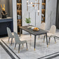Minimalist Design 1/2/5/7 Rectangular Dining Room Table with Upholstered Chairs 5 Pieces: Black Table, 4 White Chairs Clearhalo 'Dining Room Sets' 'Dining Tables & Seating' 'dining_room_set' 'furn' 'furn_dining_room_set' 'Furniture' 'furniture_dining_room_set' 'Kitchen & Dining Furniture' 'kitchen&dining_furn' 'kitchen' 4545703