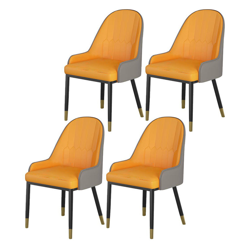 Nordic Style 1/4/5/7 Rectangle Dining Room Set with Leather Chairs 4 Orange Chairs Clearhalo 'Dining Room Sets' 'Dining Tables & Seating' 'dining_room_set' 'furn' 'furn_dining_room_set' 'Furniture' 'furniture_dining_room_set' 'Kitchen & Dining Furniture' 'kitchen&dining_furn' 'kitchen' 4545723