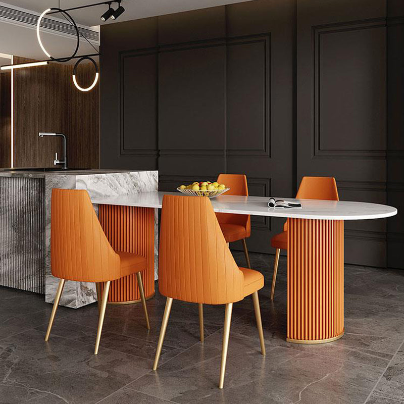 Scandinavian 1/2/5 Rectangle White Dining Table Set for Kitchen 5 Pieces: Table, 4 Orange Chairs Clearhalo 'Dining Room Sets' 'Dining Tables & Seating' 'dining_room_set' 'furn' 'furn_dining_room_set' 'Furniture' 'furniture_dining_room_set' 'Kitchen & Dining Furniture' 'kitchen&dining_furn' 'kitchen' 4545743