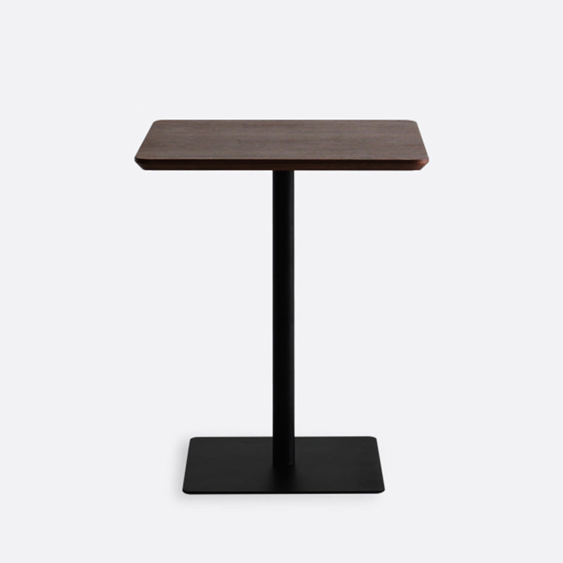 Metal Industrial Square Dining Table Solid Wood Top Indoor Table with Pedestal Base Walnut 19.7"L x 19.7"W x 29.5"H Without Chairs Clearhalo ' dining_table' 'Dining Tables & Seating' 'Dining Tables' 'furn' 'furn_dining_table' 'Furniture' 'furniture_dining_table' 'Kitchen & Dining Furniture' 'kitchen&dining_furn' 'kitchen' 'kitchen_dining_table' 4545865