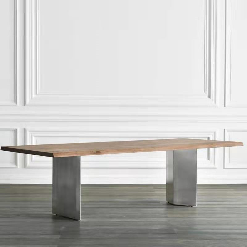 Rectangle Shape Glam Dining Table Double Pedestal Table with Solid Wood 63"L x 27.6"W x 29.5"H Without Chairs Clearhalo ' dining_table' 'Dining Tables & Seating' 'Dining Tables' 'furn' 'furn_dining_table' 'Furniture' 'furniture_dining_table' 'Kitchen & Dining Furniture' 'kitchen&dining_furn' 'kitchen' 'kitchen_dining_table' 4545883