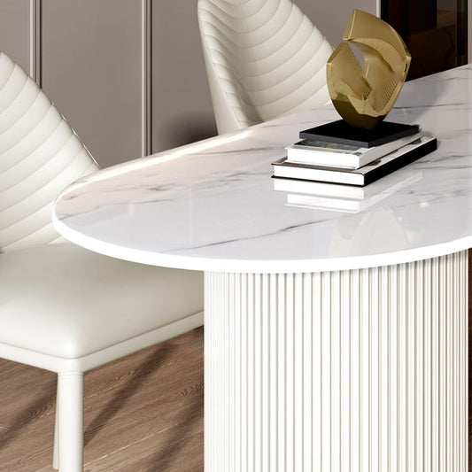 Sintered Stone Top Luxury White Table Table with Double Pedestal Base for Restaurant Clearhalo ' dining_table' 'Dining Tables & Seating' 'Dining Tables' 'furn' 'furn_dining_table' 'Furniture' 'furniture_dining_table' 'Kitchen & Dining Furniture' 'kitchen&dining_furn' 'kitchen' 'kitchen_dining_table' 4545905
