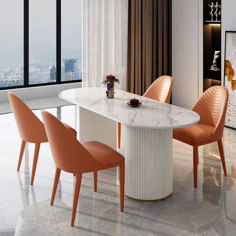 Sintered Stone Top Luxury White Table Table with Double Pedestal Base for Restaurant Clearhalo ' dining_table' 'Dining Tables & Seating' 'Dining Tables' 'furn' 'furn_dining_table' 'Furniture' 'furniture_dining_table' 'Kitchen & Dining Furniture' 'kitchen&dining_furn' 'kitchen' 'kitchen_dining_table' 4545911