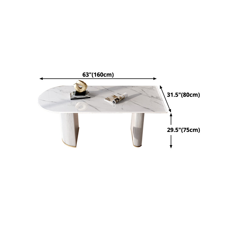 Sintered Stone Top Luxury White Table Table with Double Pedestal Base for Restaurant Clearhalo ' dining_table' 'Dining Tables & Seating' 'Dining Tables' 'furn' 'furn_dining_table' 'Furniture' 'furniture_dining_table' 'Kitchen & Dining Furniture' 'kitchen&dining_furn' 'kitchen' 'kitchen_dining_table' 4545915