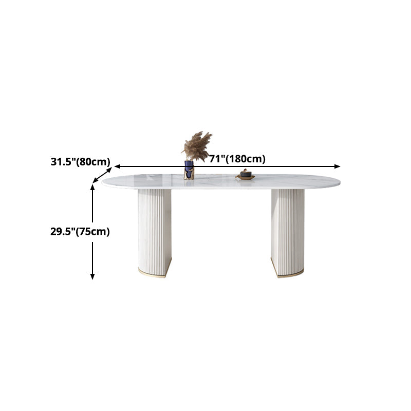 Sintered Stone Top Luxury White Table Table with Double Pedestal Base for Restaurant Clearhalo ' dining_table' 'Dining Tables & Seating' 'Dining Tables' 'furn' 'furn_dining_table' 'Furniture' 'furniture_dining_table' 'Kitchen & Dining Furniture' 'kitchen&dining_furn' 'kitchen' 'kitchen_dining_table' 4545916
