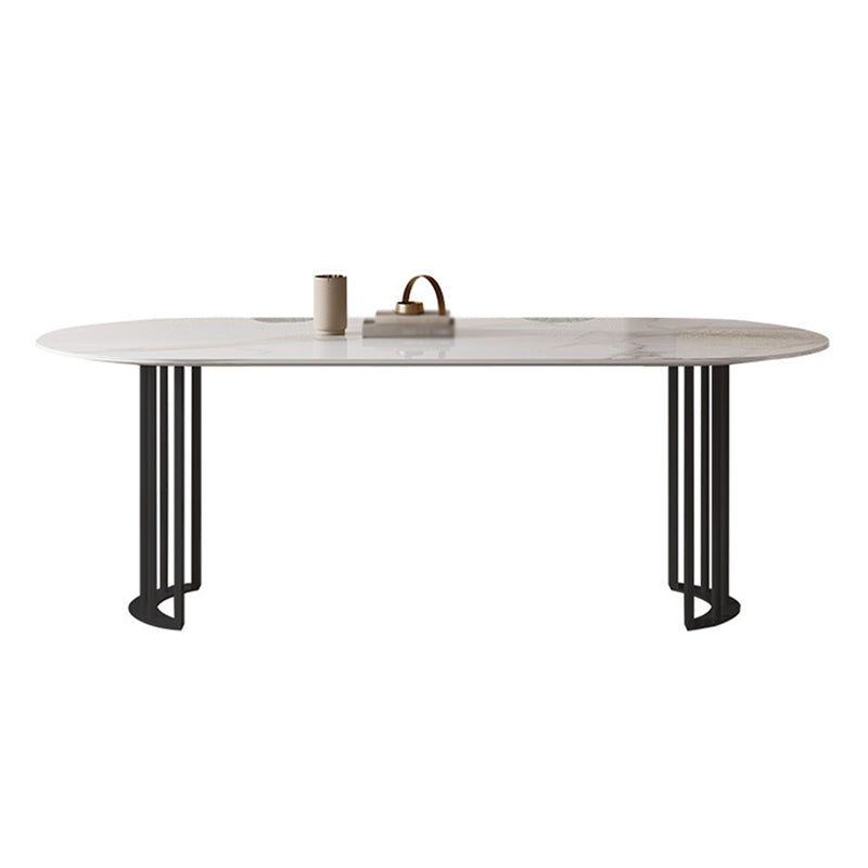 Modern Oval Dining Table Stone Top Table with Double Pedestal Base Black Without Chairs Clearhalo ' dining_table' 'Dining Tables & Seating' 'Dining Tables' 'furn' 'furn_dining_table' 'Furniture' 'furniture_dining_table' 'Kitchen & Dining Furniture' 'kitchen&dining_furn' 'kitchen' 'kitchen_dining_table' 4545921