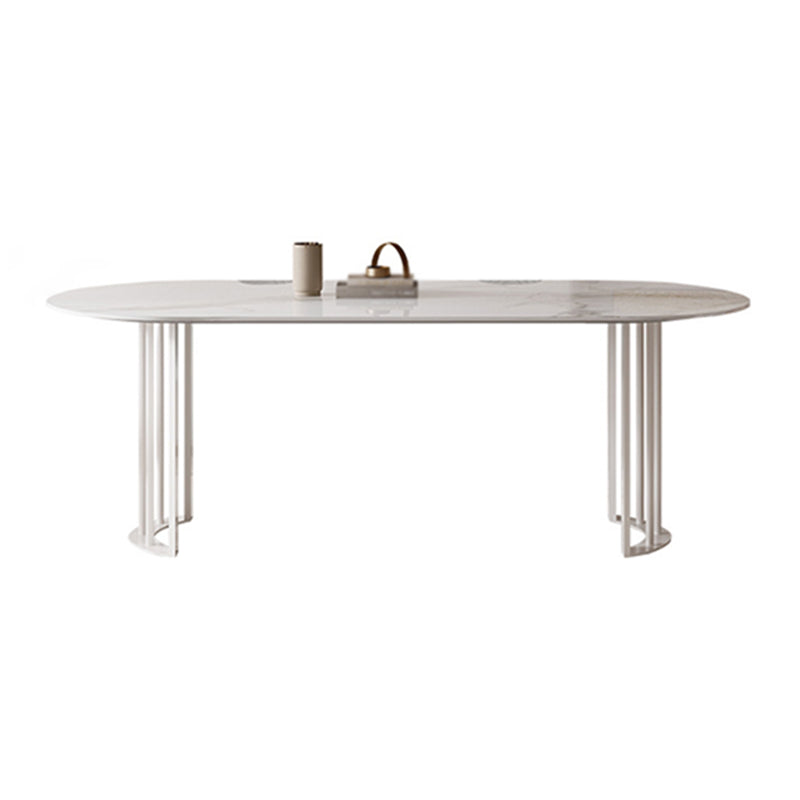 Modern Oval Dining Table Stone Top Table with Double Pedestal Base White Without Chairs Clearhalo ' dining_table' 'Dining Tables & Seating' 'Dining Tables' 'furn' 'furn_dining_table' 'Furniture' 'furniture_dining_table' 'Kitchen & Dining Furniture' 'kitchen&dining_furn' 'kitchen' 'kitchen_dining_table' 4545925
