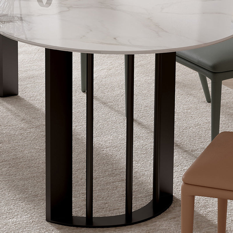 Modern Oval Dining Table Stone Top Table with Double Pedestal Base Clearhalo ' dining_table' 'Dining Tables & Seating' 'Dining Tables' 'furn' 'furn_dining_table' 'Furniture' 'furniture_dining_table' 'Kitchen & Dining Furniture' 'kitchen&dining_furn' 'kitchen' 'kitchen_dining_table' 4545929