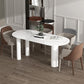 Metal Contemporary White Dining Table Sintered Stone Top Table for Dining Room Oval 63"L x 27.6"W x 29.5"H Without Chairs Clearhalo ' dining_table' 'Dining Tables & Seating' 'Dining Tables' 'furn' 'furn_dining_table' 'Furniture' 'furniture_dining_table' 'Kitchen & Dining Furniture' 'kitchen&dining_furn' 'kitchen' 'kitchen_dining_table' 4545937