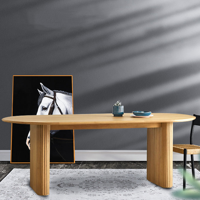 Oval Solid Wood Dining Table Simplicity Double Pedestal Table for Dining Room 55.1"L x 27.6"W x 29.5"H Without Chairs Clearhalo ' dining_table' 'Dining Tables & Seating' 'Dining Tables' 'furn' 'furn_dining_table' 'Furniture' 'furniture_dining_table' 'Kitchen & Dining Furniture' 'kitchen&dining_furn' 'kitchen' 'kitchen_dining_table' 4545953