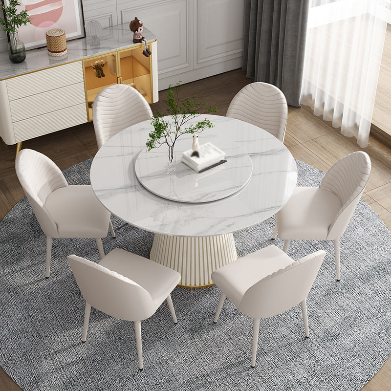 Modern Style Dining Table Round White Sintered Stone Dining Table for Home Use 47.2"L x 47.2"W x 29.5"H Lazy Susan Without Chairs Clearhalo ' dining_table' 'Dining Tables & Seating' 'Dining Tables' 'furn' 'furn_dining_table' 'Furniture' 'furniture_dining_table' 'Kitchen & Dining Furniture' 'kitchen&dining_furn' 'kitchen' 'kitchen_dining_table' 4545965