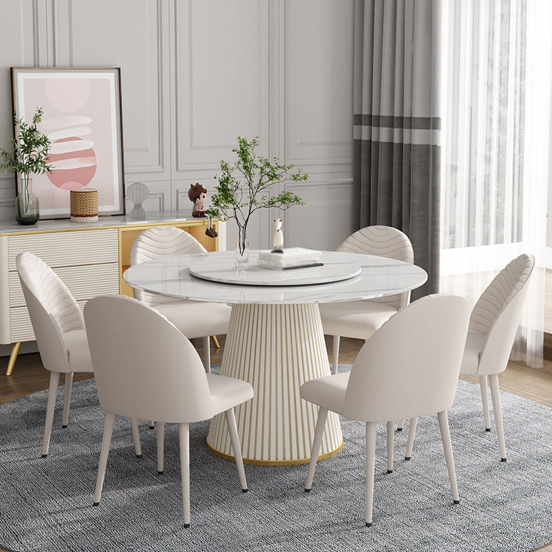 Modern Style Dining Table Round White Sintered Stone Dining Table for Home Use 51.2"L x 51.2"W x 29.5"H Lazy Susan Without Chairs Clearhalo ' dining_table' 'Dining Tables & Seating' 'Dining Tables' 'furn' 'furn_dining_table' 'Furniture' 'furniture_dining_table' 'Kitchen & Dining Furniture' 'kitchen&dining_furn' 'kitchen' 'kitchen_dining_table' 4545966