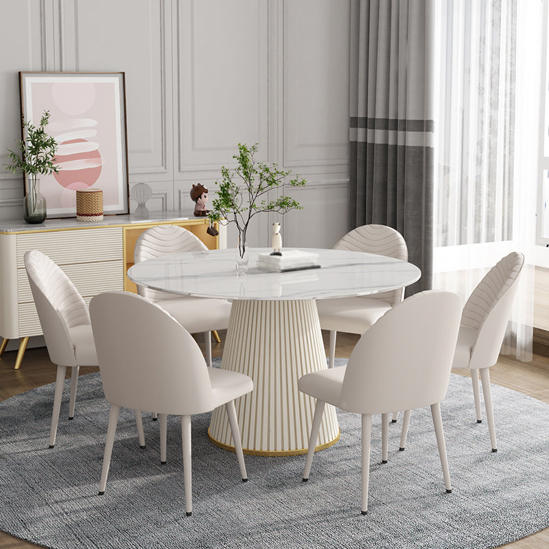 Modern Style Dining Table Round White Sintered Stone Dining Table for Home Use 47.2"L x 47.2"W x 29.5"H Fixed Table Without Chairs Clearhalo ' dining_table' 'Dining Tables & Seating' 'Dining Tables' 'furn' 'furn_dining_table' 'Furniture' 'furniture_dining_table' 'Kitchen & Dining Furniture' 'kitchen&dining_furn' 'kitchen' 'kitchen_dining_table' 4545967