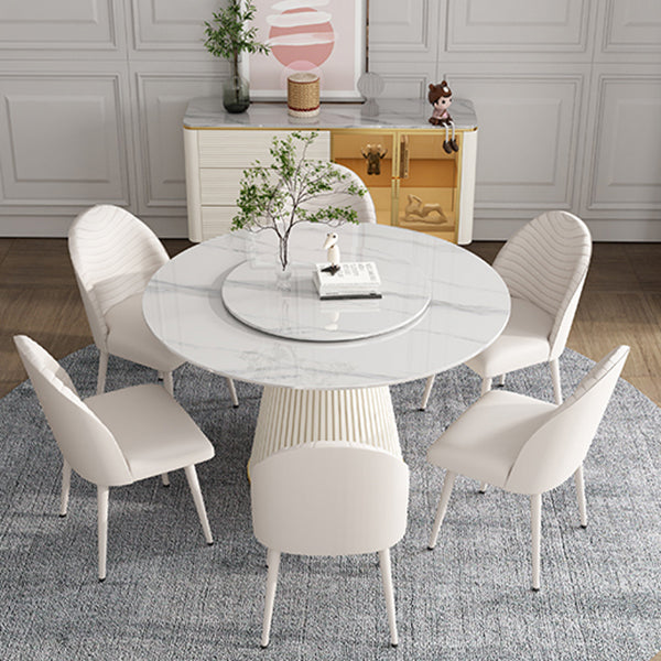 Modern Style Dining Table Round White Sintered Stone Dining Table for Home Use Clearhalo ' dining_table' 'Dining Tables & Seating' 'Dining Tables' 'furn' 'furn_dining_table' 'Furniture' 'furniture_dining_table' 'Kitchen & Dining Furniture' 'kitchen&dining_furn' 'kitchen' 'kitchen_dining_table' 4545976