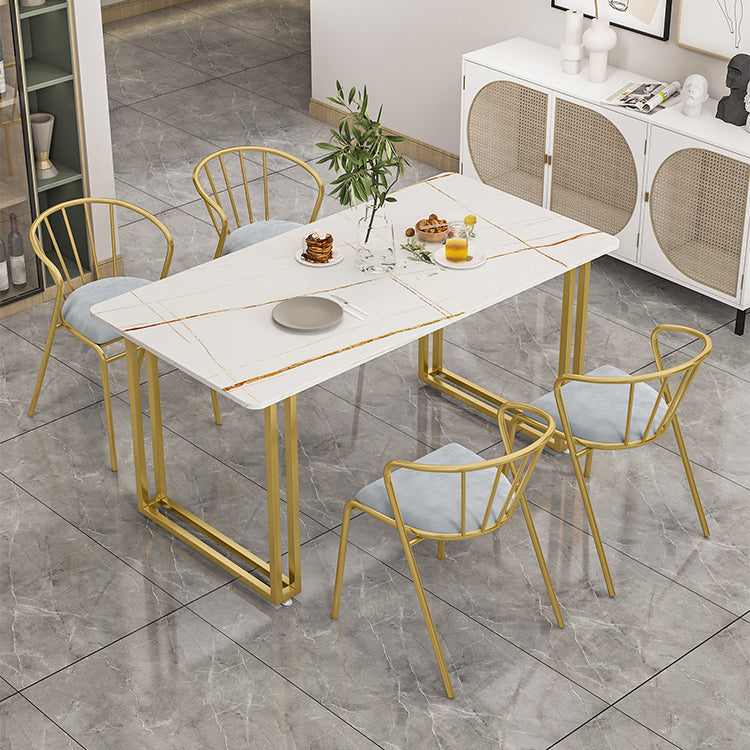 Traditional Luxury Dining Table Sintered Stone Table with Gold Frame White Gold 70.9"L x 35.4"W x 29.5"H Without Chairs Clearhalo ' dining_table' 'Dining Tables & Seating' 'Dining Tables' 'furn' 'furn_dining_table' 'Furniture' 'furniture_dining_table' 'Kitchen & Dining Furniture' 'kitchen&dining_furn' 'kitchen' 'kitchen_dining_table' 4545987