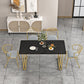 Traditional Luxury Dining Table Sintered Stone Table with Gold Frame Black Gold 55.1"L x 23.6"W x 29.5"H Without Chairs Clearhalo ' dining_table' 'Dining Tables & Seating' 'Dining Tables' 'furn' 'furn_dining_table' 'Furniture' 'furniture_dining_table' 'Kitchen & Dining Furniture' 'kitchen&dining_furn' 'kitchen' 'kitchen_dining_table' 4545989