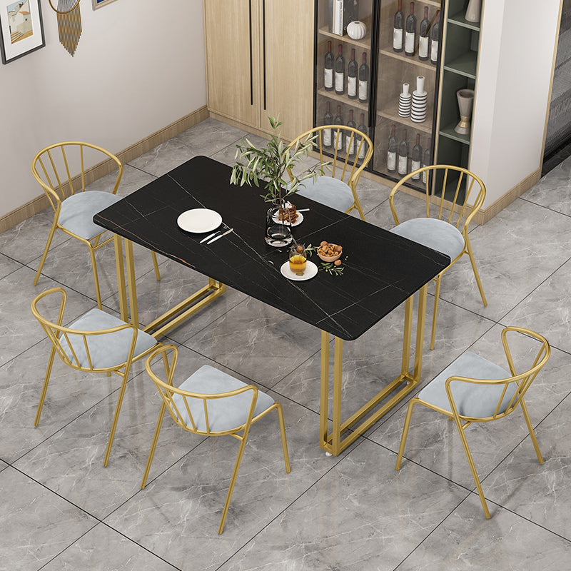 Traditional Luxury Dining Table Sintered Stone Table with Gold Frame Black Gold 70.9"L x 35.4"W x 29.5"H Without Chairs Clearhalo ' dining_table' 'Dining Tables & Seating' 'Dining Tables' 'furn' 'furn_dining_table' 'Furniture' 'furniture_dining_table' 'Kitchen & Dining Furniture' 'kitchen&dining_furn' 'kitchen' 'kitchen_dining_table' 4545990