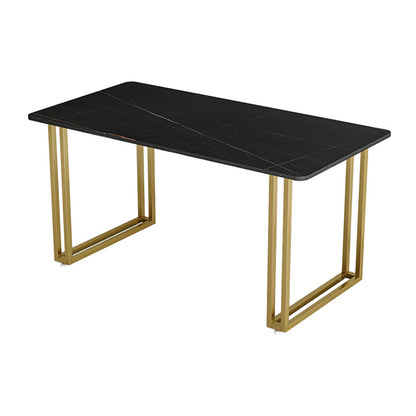 Traditional Luxury Dining Table Sintered Stone Table with Gold Frame Black Gold Without Chairs Clearhalo ' dining_table' 'Dining Tables & Seating' 'Dining Tables' 'furn' 'furn_dining_table' 'Furniture' 'furniture_dining_table' 'Kitchen & Dining Furniture' 'kitchen&dining_furn' 'kitchen' 'kitchen_dining_table' 4545991