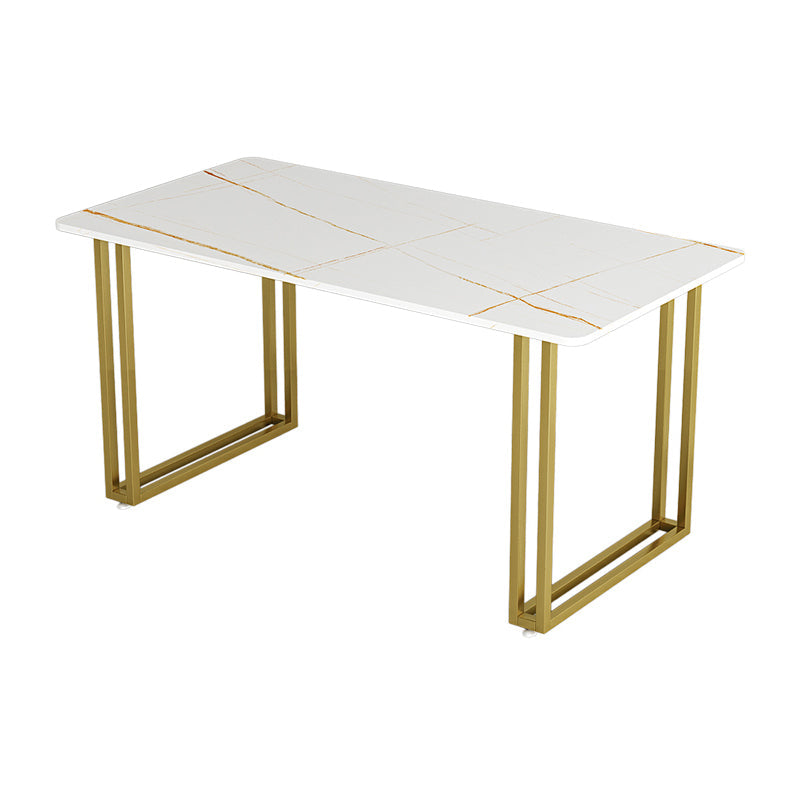 Traditional Luxury Dining Table Sintered Stone Table with Gold Frame White Gold Without Chairs Clearhalo ' dining_table' 'Dining Tables & Seating' 'Dining Tables' 'furn' 'furn_dining_table' 'Furniture' 'furniture_dining_table' 'Kitchen & Dining Furniture' 'kitchen&dining_furn' 'kitchen' 'kitchen_dining_table' 4545994